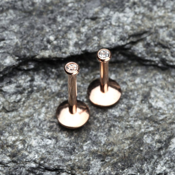 Detail View 1 of Rose Gold Plated Gem Ball Internally Threaded Labret-Clear Gem